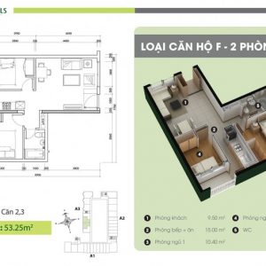 F2 53m2 Block A - Thiết kế Green Town Bình Tân